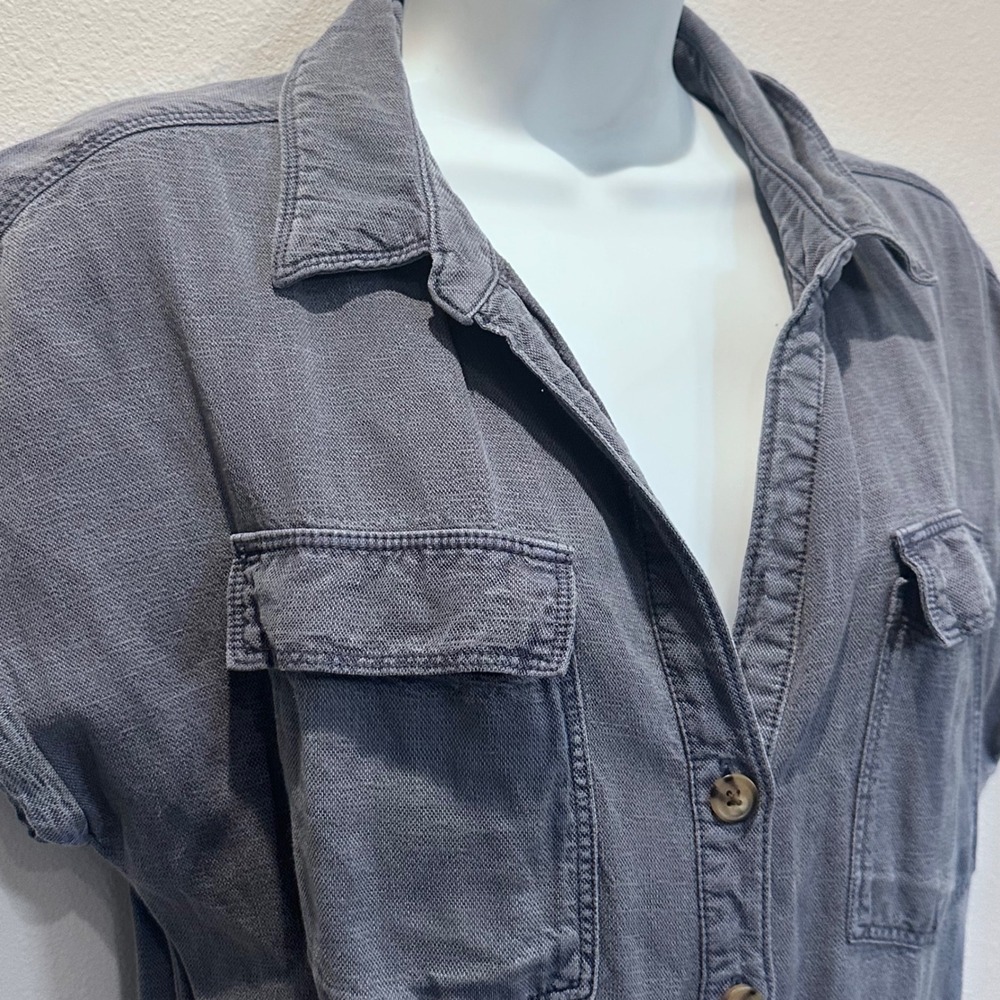Nicole Miller New York Utility Romper Short Sleeve Belted Gray Women's M - Picture 2 of 9